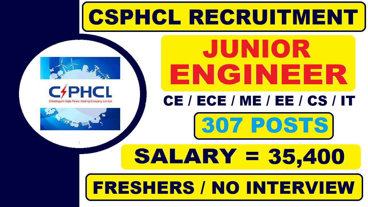 CSPHCL Recruitment 2021 for Junior Engineers | 307 Posts | Salary 35400