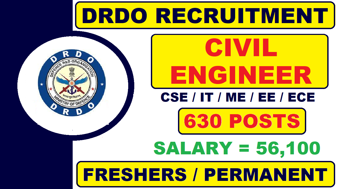 DRDO RAC Recruitment 2022 | 630 Posts | Permanent | Freshers | Salary 56,100